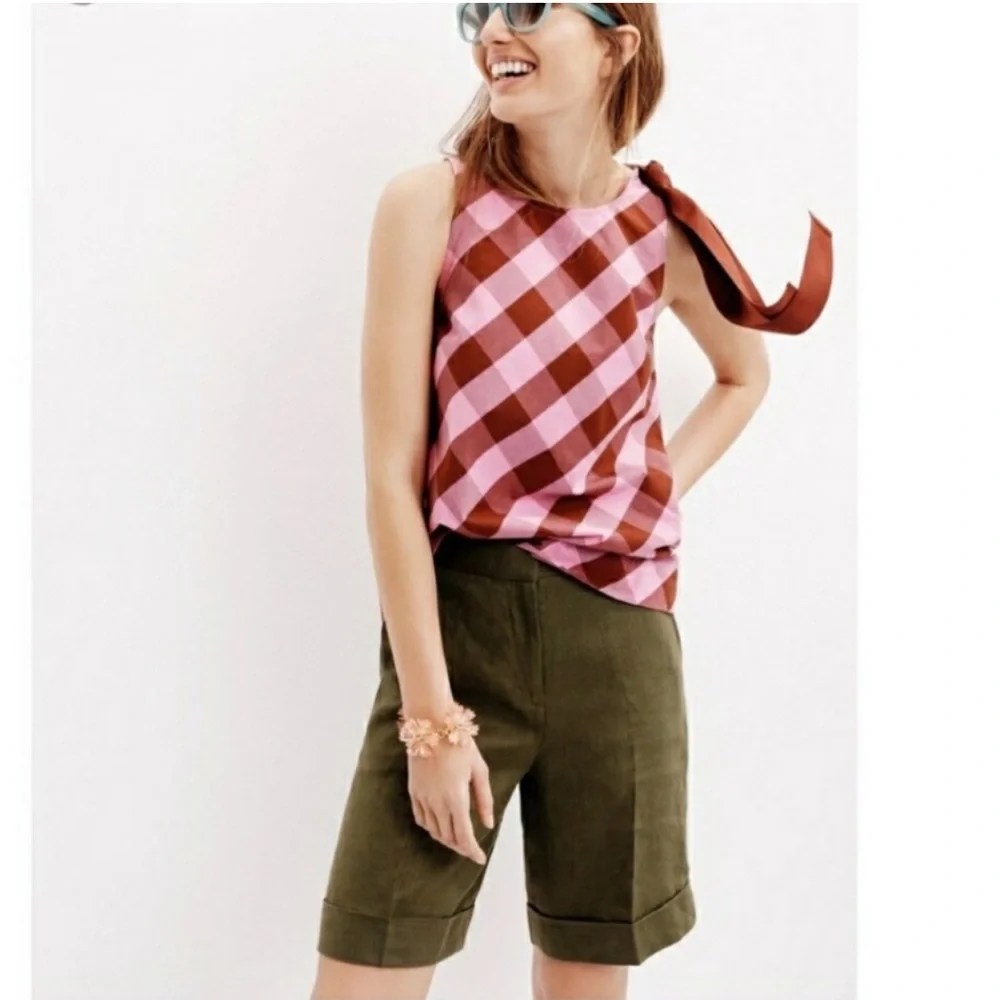 J. CREW Cuffed Linen Bermuda Shorts Olive Green - 4